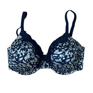 Maidenform Navy Patterned Underwire Push Up Bra Size 34D New With Tags